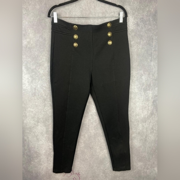 ZARA HIGH-WAISTED LEGGINGS WITH ELASTIC WAISTBAND. FRONT GOLD BUTTON XL - Picture 3 of 7